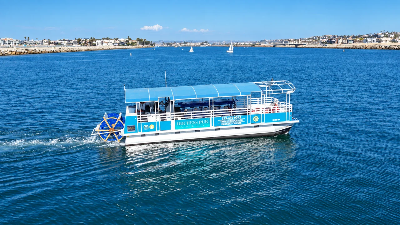 The Duchess Pub cruising through the real Marina del Rey harbor, photograph enhanced for color and clarity